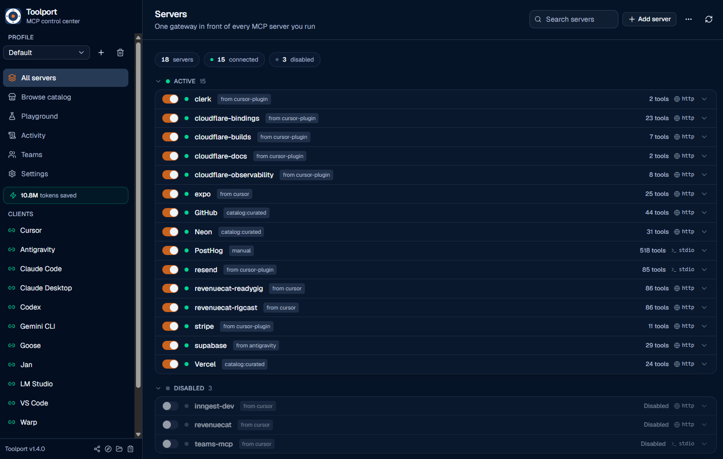 Toolport desktop app managing MCP servers